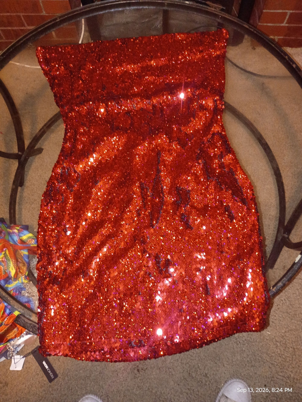 Fashion Nova Red Sequin Strapless Dress